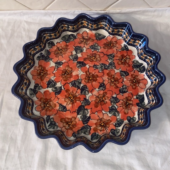 13” Unikat Polish Pottery Fluted Pie Plate handmade Doreta Furkas - Picture 2 of 11